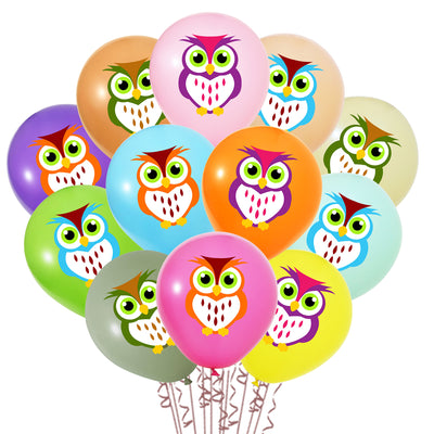 Set 12 Baloane Latex 30cm Asortate Print Bufnite Colorate (fata-verso)