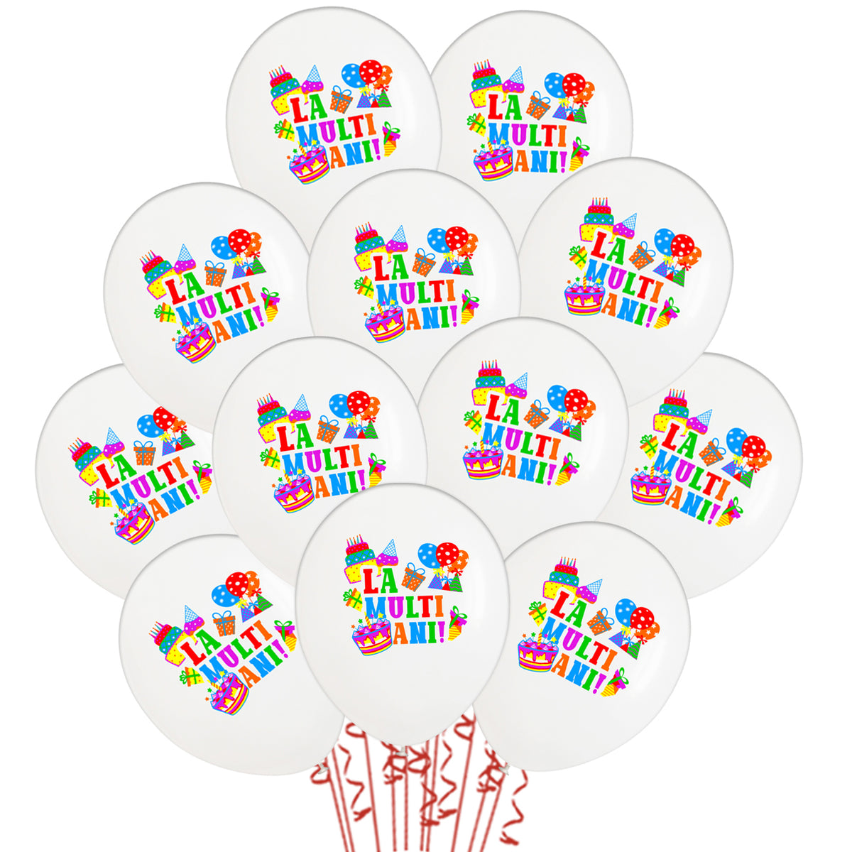 Set of 12 White 30cm Balloons with "Happy Birthday" Print