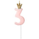 Birthday Cake Candle 3 with Light Pink Crown 9.5cm