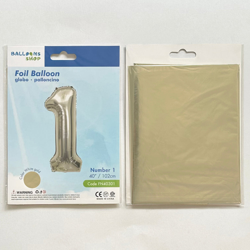 Foil Balloon Number 1 White Gold 87cm