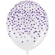 Baloane latex 30cm TRANSPARENTE cu print CONFETTI mov