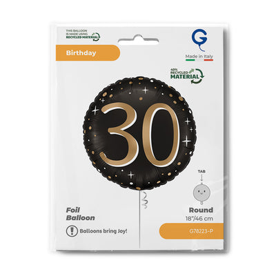 30th Anniversary Gold Round Foil Balloon 46cm