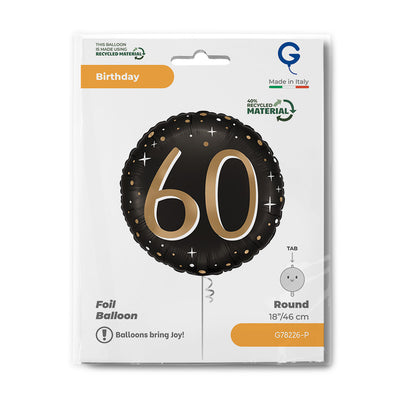 Round Gold 60th Anniversary Foil Balloon 46cm