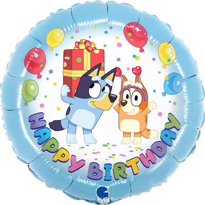 Round Foil Balloon Happy Birthday Bluey 46cm