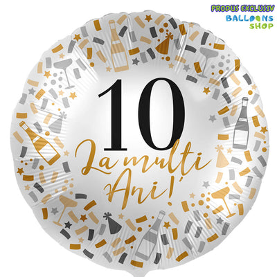 Balon Folie La multi ani! Cifra 10 Confetti Auriu 43cm
