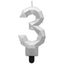 Birthday Cake Candle Number 3 Diamond Silver 7.6cm