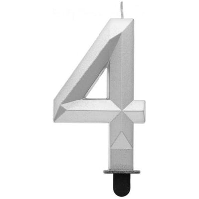 Candle Cake Topper Number 4 Diamond Silver 7.6cm