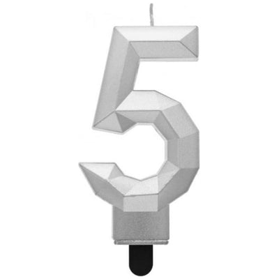 Cake Candle Number 5 Silver Diamond 7.6cm