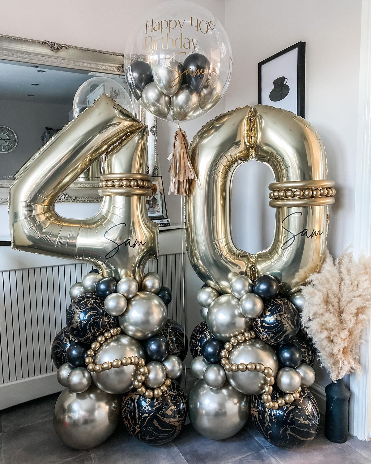 30cm Space Nebula Latex Balloons - Black (Print: Gold)