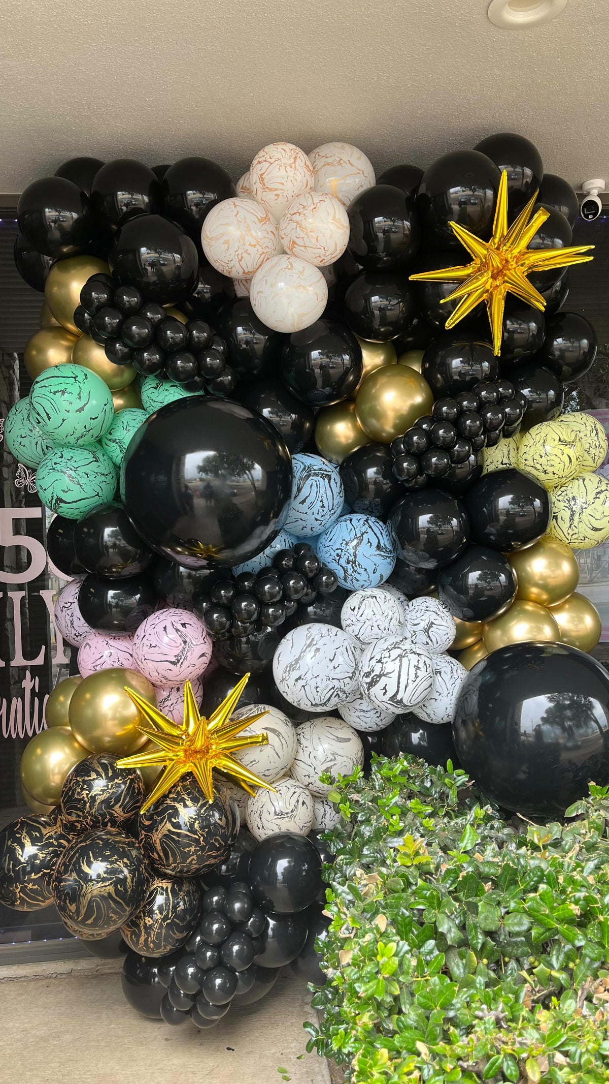 30cm Space Nebula Latex Balloons - Black (Print: Gold)
