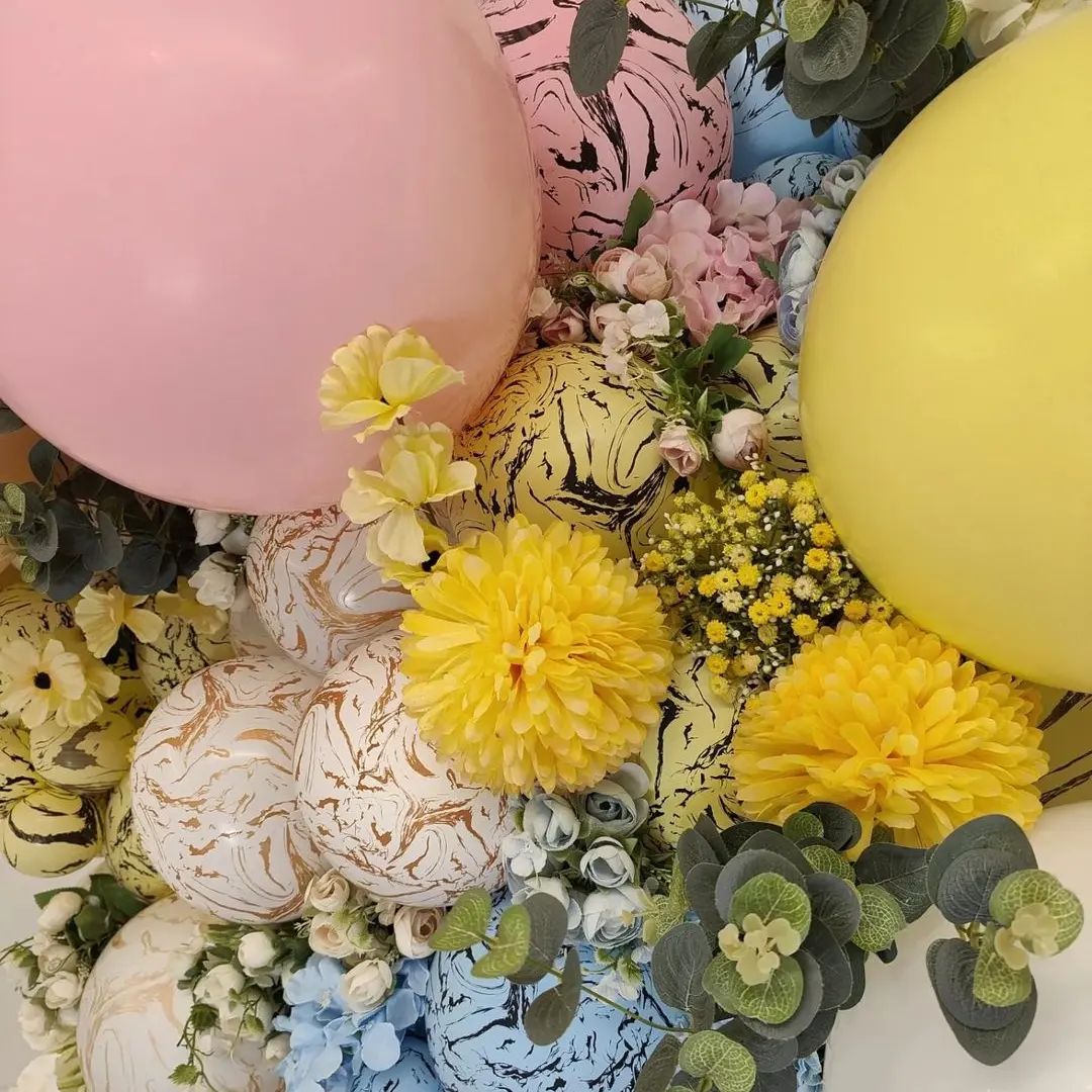 30cm Space Nebula Latex Balloons - Macaron Yellow (Print: Black)