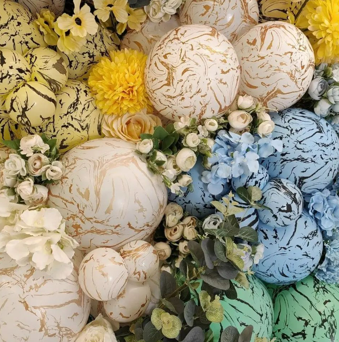 30cm Space Nebula Latex Balloons - Macaron Yellow (Print: Black)