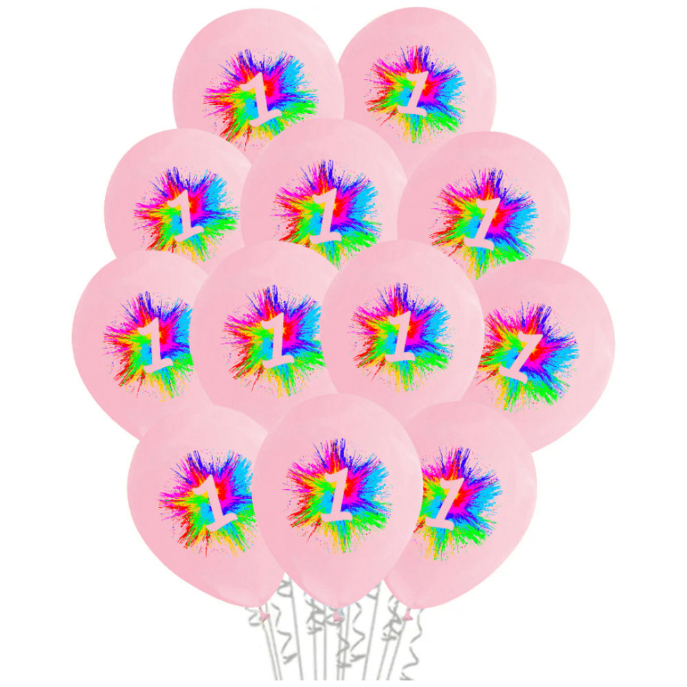 Set of 12 Latex Balloons 30cm Baby Pink Macaron Print Number 1