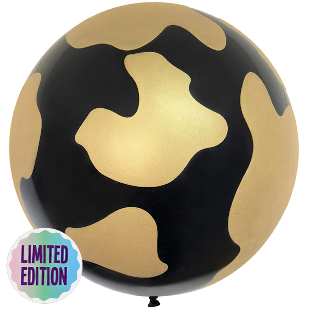Jumbo Latex Balloon 60cm Safari Country Cow - Black (Print: Gold)