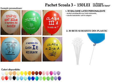 School Package 30 personalized balloons + 30 plastic sticks 202530