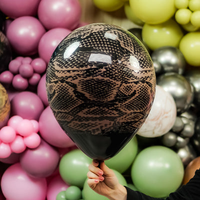 30cm Latex Balloons Safari Snake N - Black (Print - Gold)