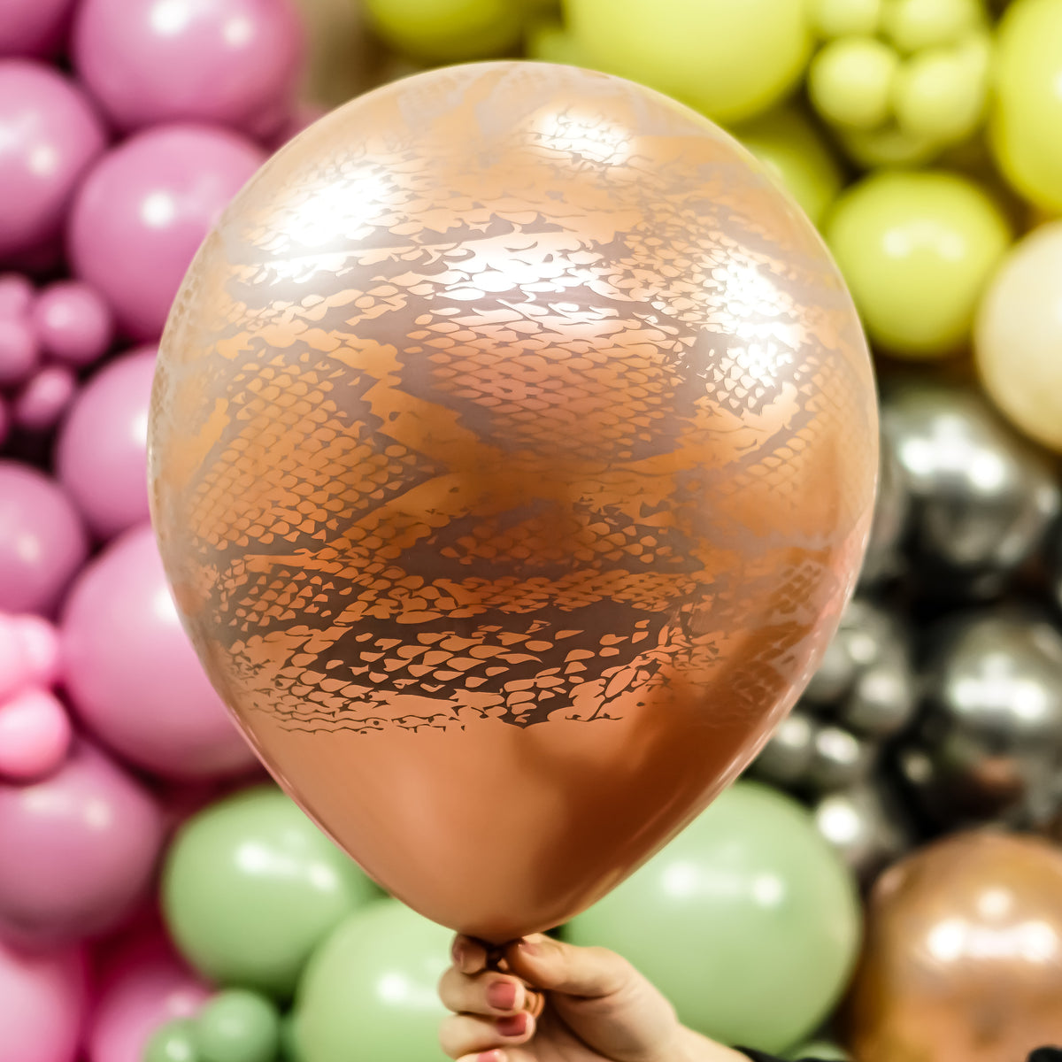 30cm Latex Balloons Safari Snake N - Caramel Brown (Print: Black)