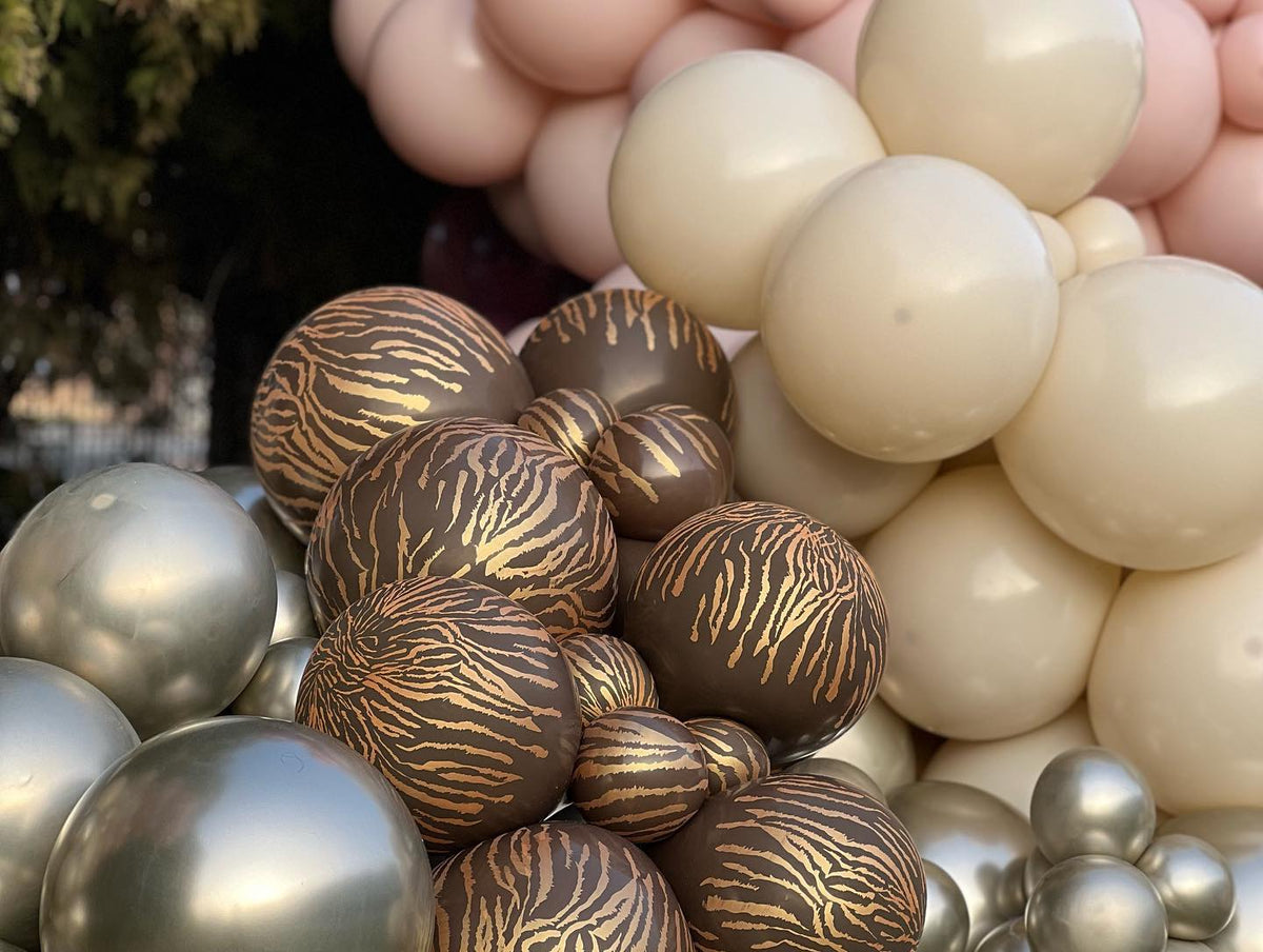 30cm Latex Balloons Safari Tiger N - Chocolate Brown (Print: Gold)