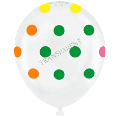 Baloane latex 30cm TRANSPARENTE cu Buline colorate - BF12008