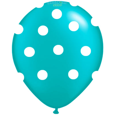 Baloane Latex 26cm Turquoise cu Buline Polka Dots