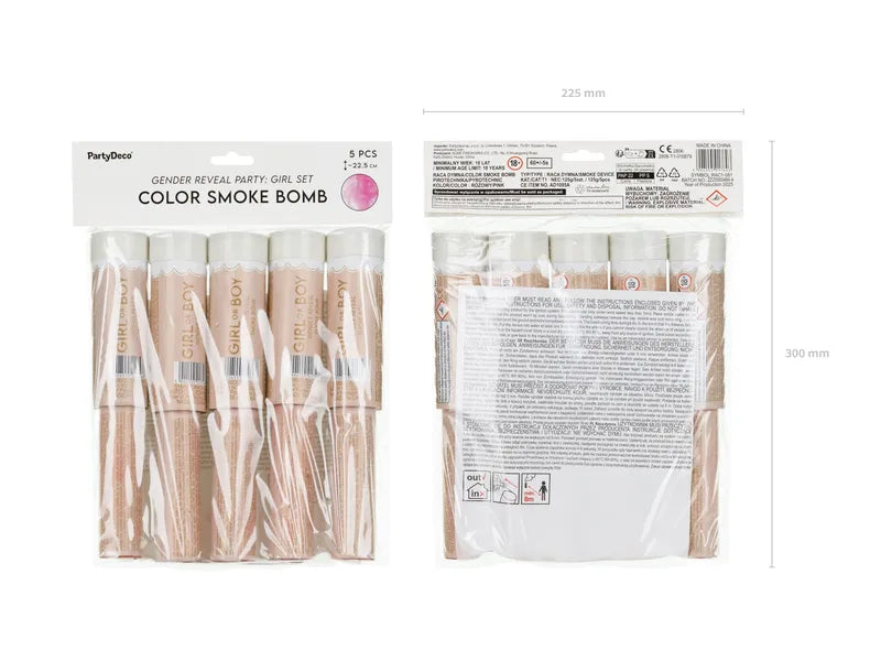 Set 5 Fumigene Gender Reveal It's a Girl Roz 22.5cm